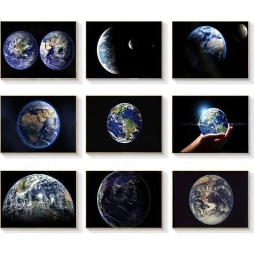 Futuristic Sci-Fi Milky Way Planet Earth Canvas Painting HD Black Background Earth Dawn Full View Frameless Art Wall Home Decor