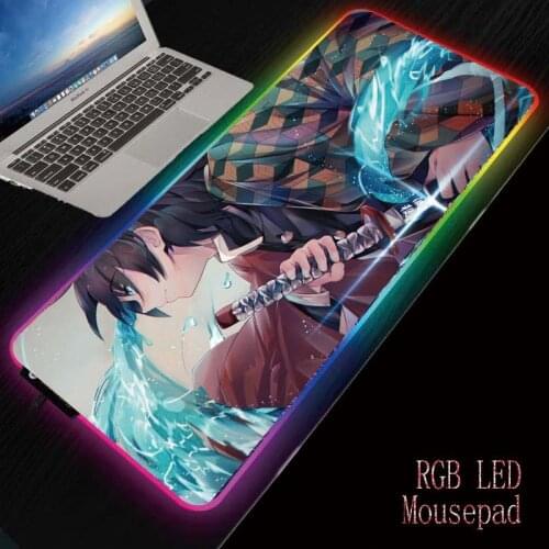 Mairuige Anime Demon Slayer Kimetsu No Yaiba RGB Gaming Mouse Pad Large Computer Mouse Pad Gamer LED Backlight Keyboard Desk Mat
