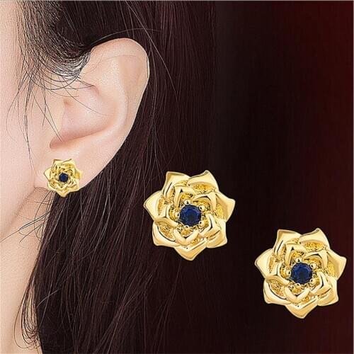 Exquisite Zircon Flower Earrings For Women Jewelry Fashion Lady S925 Stud Earring Female Gold Accessories Bright Birthday Gift
