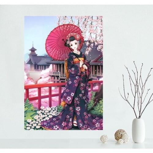 Nice Custom Anime Girl Kimono Canvas Poster Print painting Art Wall Silk Poster cloth print DIY Fabric Poster Y.32