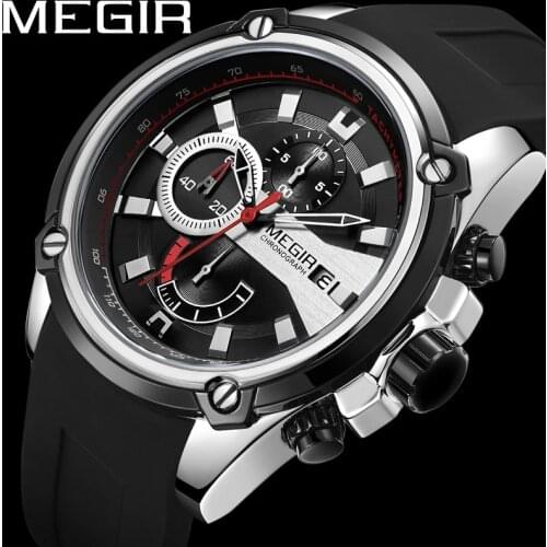 MEGIR Men Watch Top Brand Luxury Auto Date Chronograph Waterproof Sport Male Clock Rubber Military Army Man Wristwatch Gift 2086