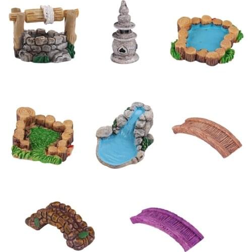 Miniature Pond Bridge Kit Figurines Miniature Craft Fairy Garden Gnome Moss Terrarium Gift DIY Ornament Garden Decor