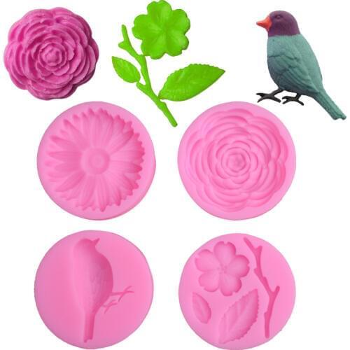 New Small Mosaic Leaf Turn Sugar Silica Gel Mould Bird Cake Decorative Mould