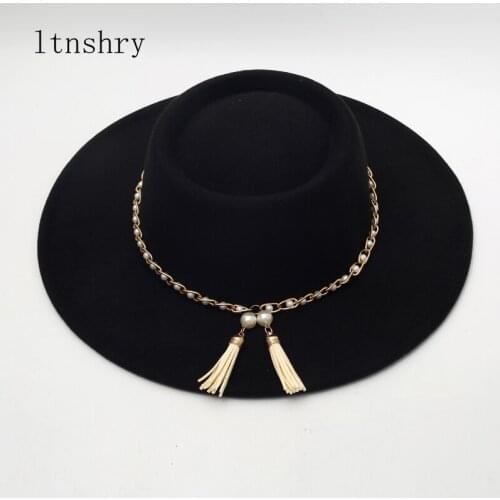 New Simple British Style winter Ribbon wool solid Classic fedoras cap men women panama jazz hat Wide Brim Big Wedding caps