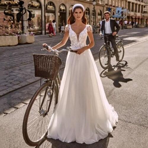 SoDigne A Line Wedding Dress Off The Shoulder Half Sleeve Lace Bride Gown Princess Vintage Simple Wedding Party Dress