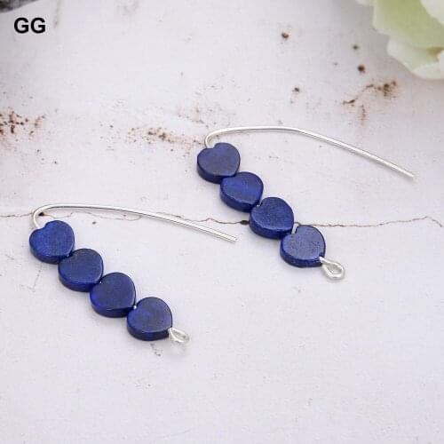 GuaiGuai Jewelry Natural Heart-shaped Lapis Gems Stone Earrings For Women