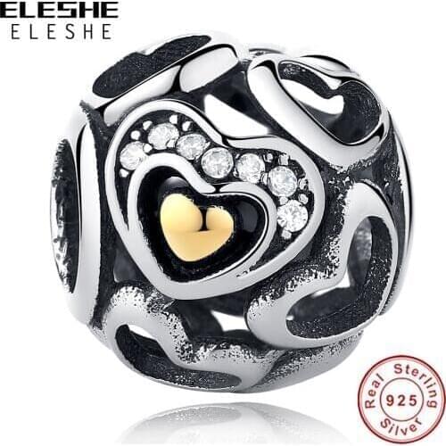 ELESHE 925 Sterling Silver Charm Forever Love Openwork Heart Bead fit Original Charms Silver 925 Bracelet DIY Women Jewelry