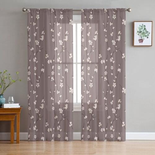 Youth Bedroom Sheer Curtains Plum Blossom Branch Art Kitchen Study Curtains Living Room Holiday Decor Tulle Curtains