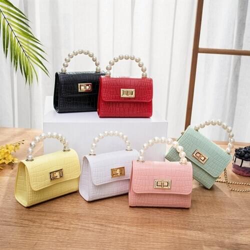 PVC Purses and Handbags for Women Mini Coin Wallet Candy Color Girls Jelly Shoulder Bag Ladies Pearl Hand Bags Tote