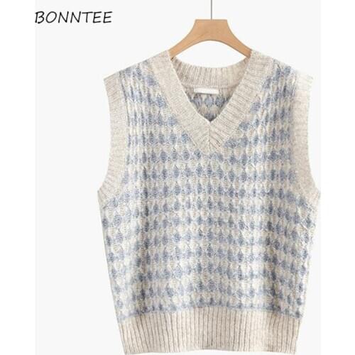 Sweater Vest Womens Vintage V-Neck Autumn Loose Casual Knitted Chic Sleeveless Chic Tops New Fashion All-match Retro Harajuku