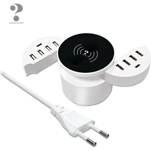 Ten10 port USB mobile phone wireless round charger, Wireless intelligent charging multi-port USB charger travel home row plug