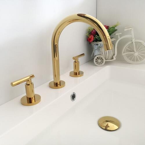 Bathroom Basin Faucets Brass Widespread Sink Mixer Tap Hot & Cold Dual Handle 3 Hole Deck Mounted Lavatory Water Crane Faucet