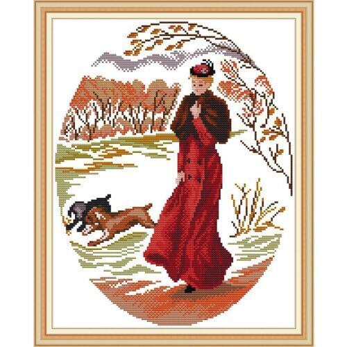 Everlasting Love Lady In Red Chinese Cross Stitch Kits Ecological Cotton Printed 14CT DMC DIY Gift Wedding Decoration For Home