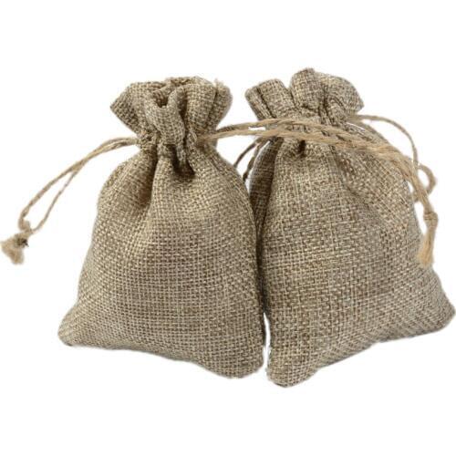8x11cm Vintage Handmade Jute Burlap Christmas Gift Bags Pouches with Hemp Drawstring Jewelry Packaging Bag 200pcs