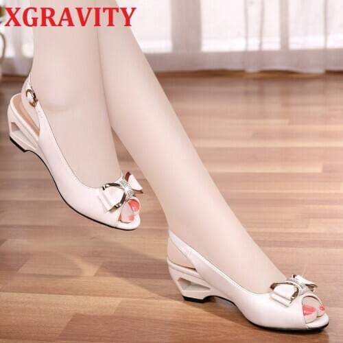XGRAVITY 2020 Wedges Lady Fashion High Heel Shoes Butterfly Knot Designer Abnormal Heel Sandals Strange Heel Shoes Lady Shoe 195