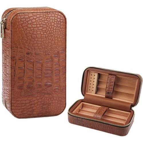 Yooap Cigar Box Cedar Wood 6 Pack Brown PU Leather Alligator Humidor Gift for boyfriend cigarette box