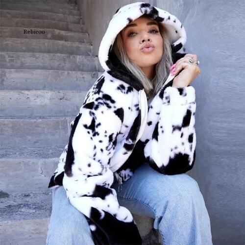 Women Fleece Hooded Sweatshirts Autumn Winter Patchwork Print Fashion Ladies Pullovers Warm Pocket Hooded Jacket