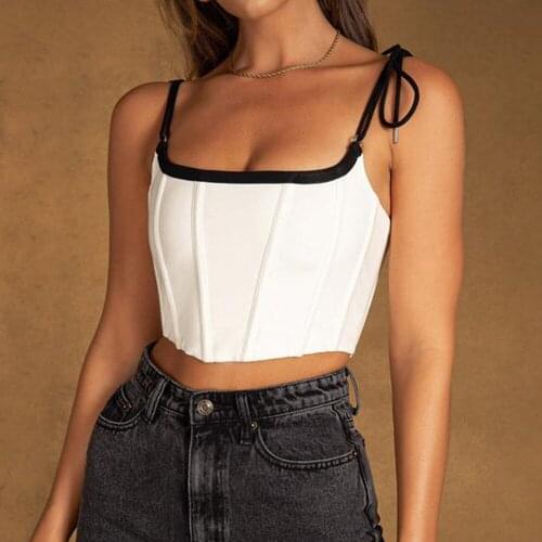 Summer Crop Top Women 2021 New Arrivals White Bodycon Top Sexy V Neck Spaghetti Strap Top for Party Nightclub