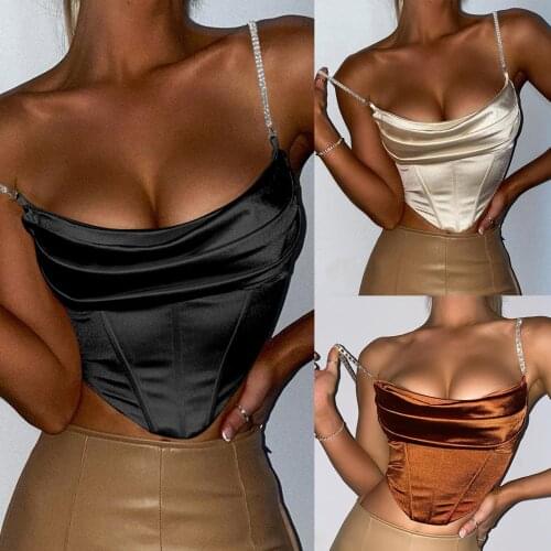 Y2k Corset Top New WomenS Solid Color Open Back Bandage Hanging Neck Vest Diamond Wave Edge Belly Pocket Open Back Sexy Sling