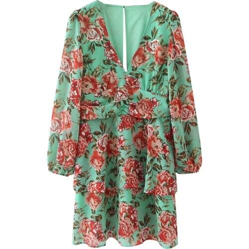 New Summer Dress Women Chiffon Dress elegant Casual Vogue Chic Lady Floral Vintage Dresses Women Robe Femme