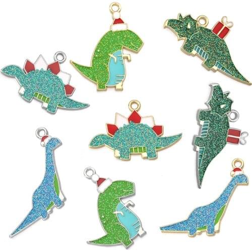 10pcs Cartoon Enamel Dinosaur Charm Pendant For Jewelry Making DIY Bracelet Keychain Earring Decoration Accessories Christmas