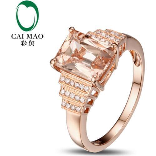 2.42ct VS 7x9mm Emerald Morganite Pave Diamond Real 14k Rose Gold Engagement Ring