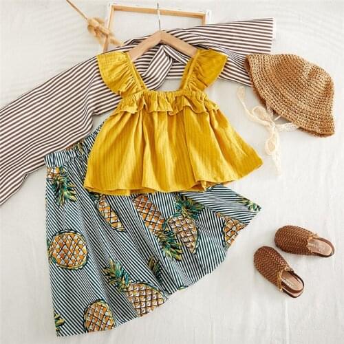 2019 Summer Fashion Toddler Newborn Kids Baby Girl Solid Ruffle Crop Tops Pineapple Print Dress Outfits Cute Clothes Set