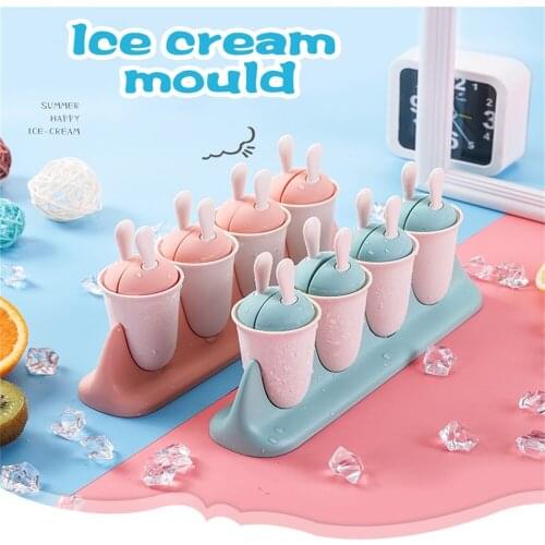 4 Cells DIY Popsicle Molds Ice Cream Mould Makers Summer Kitchen Tools Home Reusable Popsicles Tool Ice Lolly Dessert Molds