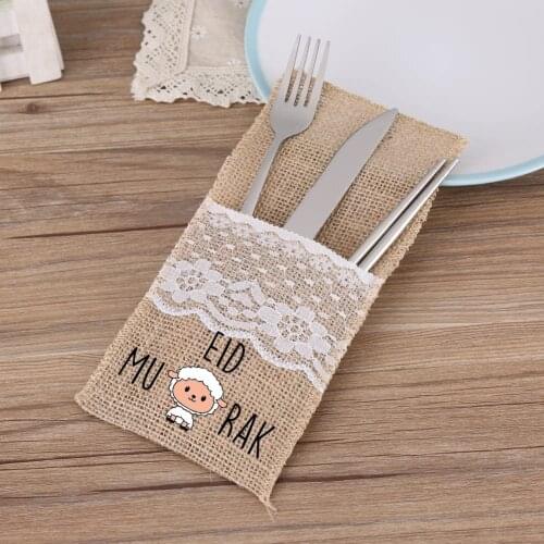 5pcs Eid Al-Adha sheep Cutlery bag rustic farm Vintage BBQ Muslim Islamic Ramadan Mubarak Kareem Holiday decoration supplies