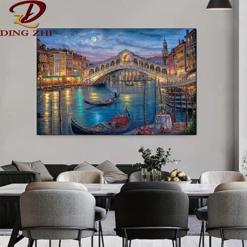5D Diamond Painting European City Landscape Water Boat DIY Cross Stitch Full Square Round Drill Embroidery Mosaic Decor Pattern