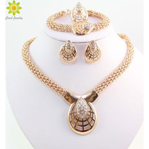African Beads Jewelry Sets Collar Statement Necklace Earrings Bracelet Rings For Women CZ Crystal Wedding Party Accessories