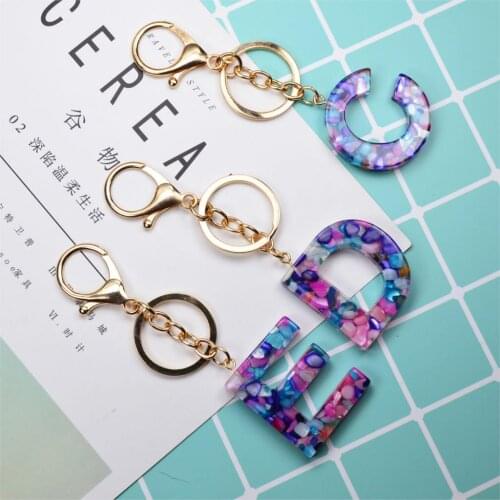 1 Piece Alphabet Series Zinc Based Alloy Keychain Gold Color Keyring Colorful Acrylic Multicolor Letter Pendant