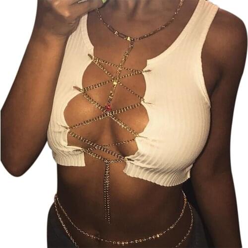 Black White Metal Chain Sleeveless Crop Top Sexy Clubwear Women Adjustable Lace Hollow Out T-shirts Camisole