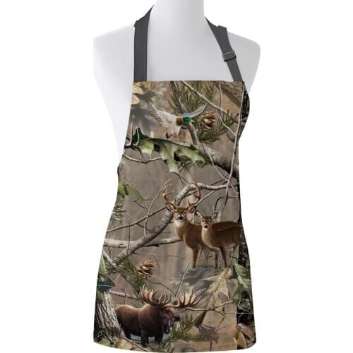 Tree Animal Elk Polar Bear Print Apron Print Unisex Kitchen Bib with Adjustable Neck for Cooking Gardening