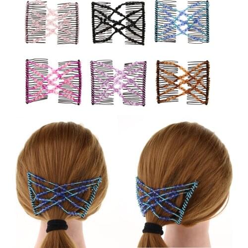 Stretch Combs Beaded Hairpin Hair Head Double Clip Comb Easy Bun Maker