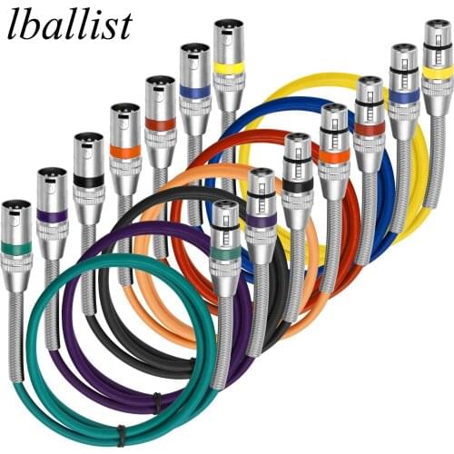 Lballist XLR Cable Male to Female M/F Microphone Cable Foil+Braided Shielded With Spring Coil 1m 2m 3m 5m 10m