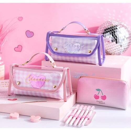 Pencil Cases Stationery Pencil Bags School Material Kawaii Transparent Pencil Case School Supplies 2021Japanese Stationery