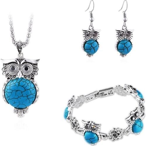 Owl Pendants Bracelets Earring Necklace Vintage Jewelry Sets For Women Creative Simple 2020 Birthday Gift Accessories Wholesale