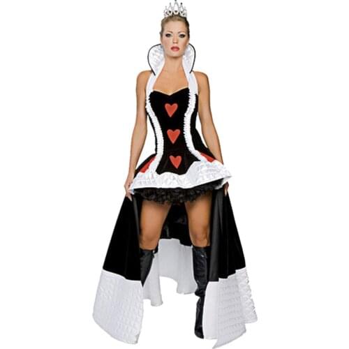 Sexy Poker Queen of Hearts Fantasia Costume Halloween Masquerade Alice In Wonderland Princess Carnival Party Cosplay Dress