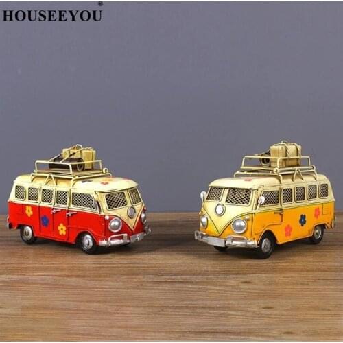 Creative Iron Piggy Bank Vintage Bus Shape Coin Box Nostalgic Childhood Memory Metal Money Storage Case Home Decor for Children