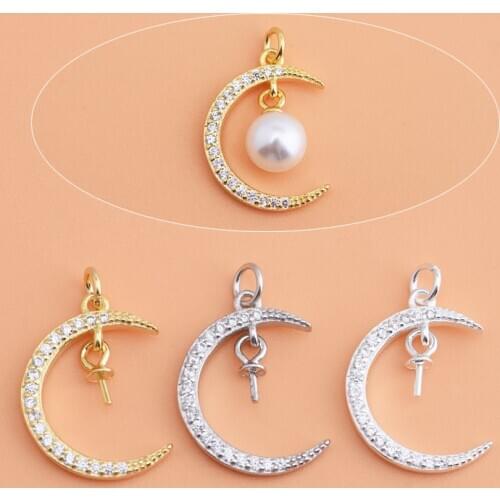 925 sterling silver micro inlaid zircon accessories moon tray with diamond tray handmade DIY material jewelry accessories