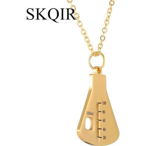 Cute Medical Sign Measure Container Pendant Conical Flask Dangle Gold Color Stainless Steel Chain Choker Nurse Jewelry Berloque