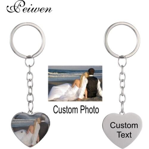 Fashion Customized Stainless Steel Heart Keychain Personalized Silver Color Tag Charm Key Chain Engrave Words Family Jewelry New