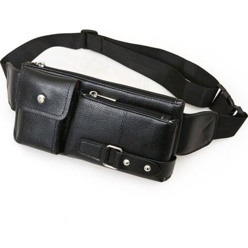 PU Leather Mens Bag 2020 Solid Color Small Waterproof Pouch Mens Fanny Pack Bag Chest Bag For Men Black/Brown