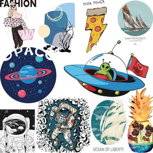 UFO Patches on Clothes Space Astronaut Patter Iron On Transfer Patches For Clothing DIY Appliques Badge Thermal Stickers Stripes