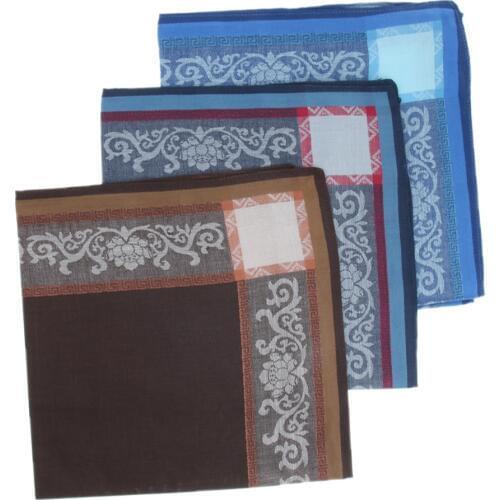 3pcs Mens 100% Cotton Striped Border Print Handkerchiefs Pocket Square Hanky