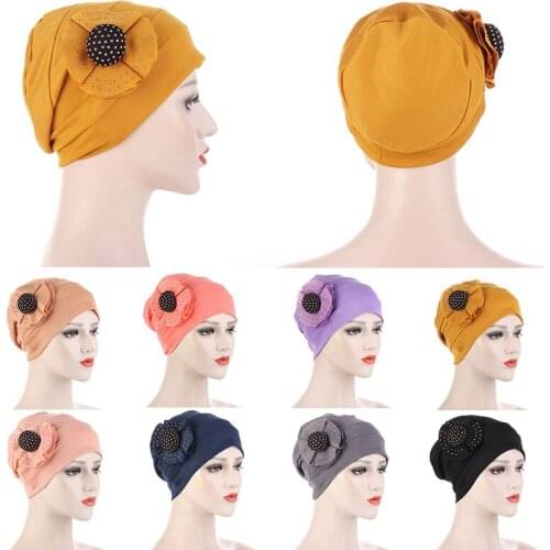 New Cotton Big Flower Muslim Turban Caps For Woman Inner Hijab Caps Solid Color Muslim Hijab Scarf head Wrap turbante mujer