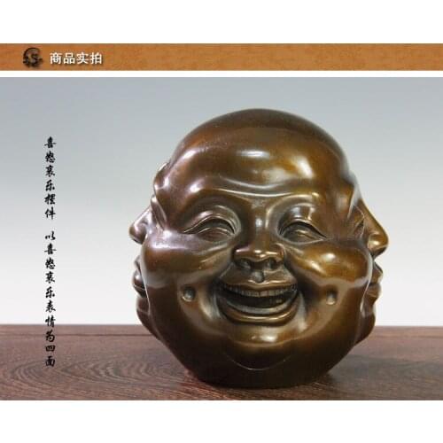 Wholesale factory Folk China Bronze Copper Buddhism 4 Face Xi Nu Ai Le Maitreya Joys and sorrows Buddha Statue Set