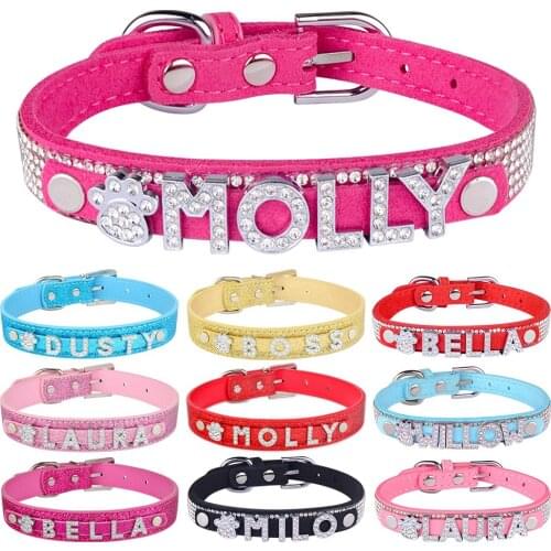Personalized Bling Dog Collar Rhinestone Leather Cat Collar DIY Adjustable DIY-Named Nylon Collar Puppy Medium Large Pet Collar