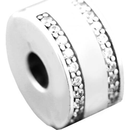 Fits Silver Charms Bracelet Signature Insignia Clip Charm With CZ 100% 925 Sterling-Silver-Jewelry DIY Making Wholesale Newest